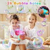 1 x RAW Customer Returns VATOS Pack of 2 Bubble Machine Guns for Children, Bubble Gun with Lights Soap Bubble Solution, 26 Holes Bubble Maker for Adults Children Summer toy gift - RRP €10.07