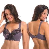 1 x RAW Customer Returns Curve Muse Plus Size Unlined Minimizer Wireless Bra with Embroidered Lace-3 Pack-Gray,Burgundy,Black-100F - RRP €50.99