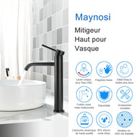 1 x RAW Customer Returns Maynosi High Height Sink Faucet, Sink Mixer Tap, Bathroom Sink Faucets, Modern Faucets, Hot and Cold Water Available Matte Black  - RRP €63.9