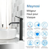 1 x RAW Customer Returns Maynosi High Height Sink Faucet, Sink Mixer Tap, Bathroom Sink Faucets, Modern Faucets, Hot and Cold Water Available Matte Black  - RRP €63.9