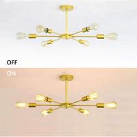 1 x RAW Customer Returns ZTWLEED Industrial ceiling lamp, 6 E27 ceiling lamp, golden ceiling lamp, vintage chandelier, retro ceiling light for bedroom, living room, kitchen, diameter 82 cm bulb not included  - RRP €36.99