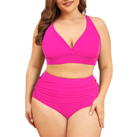 1 x RAW Customer Returns PONCEAU Bikini Women Set Large Size V Neck High Waist Tummy Control Knot Two Piece Bikini Plus Size Curvy Swimwear Swimsuit Push Up Bathing Suit - RRP €37.3