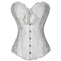 1 x RAW Customer Returns Everbellus Women s Jacquard Overbust Corset Top for Thick Slimming Half Breast Corsage White Large - RRP €22.22