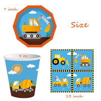 1 x RAW Customer Returns MEZHEN Excavator party tableware, construction site vehicles, children s birthday decoration, excavator birthday party tableware, paper plates, cups, napkins, party tableware set, table decoration for 8 people - RRP €15.99