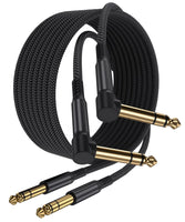 1 x RAW Customer Returns Elebase guitar cable 6.35mm TRS 3M 2 pieces, 90 degree 1 4 plug stereo instrument cable, 6.3 jack guitar cable, symmetrical audio cable for guitar cable, basses, keyboards, amplifiers, amps, speakers - RRP €16.16