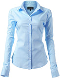 1 x RAW Customer Returns INFLATION women s shirt with buttons, blouse, long sleeve shirt, figure-hugging shirt blouse, business top, work shirts, light blue 42 14 - RRP €25.93