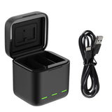 1 x RAW Customer Returns TELESIN Triple Charger and Battery Storage Box with 3 Channels Charger with 2 Rechargeable Lithium-ion Batteries for GoPro Hero 12 Hero 11 Hero 10 Hero 9 black Single Charger  - RRP €20.57