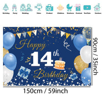 1 x RAW Customer Returns 14th Birthday Decoration Boy Girl, 14th Birthday Banner Blue, 14th Birthday Fabric Sign Poster, 14th Birthday Background Banner Boy Birthday Party Decoration - RRP €9.56