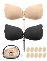 1 x Brand New Nadeer Reusable Push Up Bras Strapless with Drawstring Reusable Invisible Silicone Bras A, Black Beige  - RRP €19.98