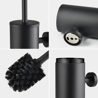 1 x RAW Customer Returns WAVEWO toilet brush stainless steel wall mounting, toilet brush with closed splash-proof cover, toilet brush set with water collecting container for bathroom, L8.8 W8.8 H39cm, matt black - RRP €32.99