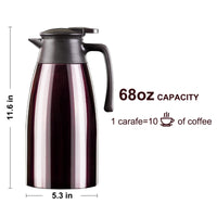 1 x RAW Customer Returns PARACITY thermos flask 2 liter coffee pot with ceramic insert, vacuum insulated teapot stainless steel, teapot thermal for keeping coffee and tea warm for 12 hours 24 hours cold thermo flask brown  - RRP €19.15