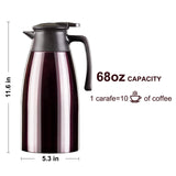 1 x RAW Customer Returns PARACITY thermos flask 2 liter coffee pot with ceramic insert, vacuum insulated teapot stainless steel, teapot thermal for keeping coffee and tea warm for 12 hours 24 hours cold thermo flask brown  - RRP €19.15