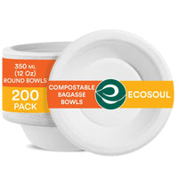 2 x Brand New ECO SOUL Pearl White 100 Compostable 350ml Bagasse Paper Bowls 200 pieces , Biodegradable, Robust and Environmentally Friendly Disposable Tableware, Disposable Soup Bowls - RRP €55.98