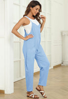 1 x RAW Customer Returns T1FE 1SFE Stretch Jumpsuit Women Summer Adjustable Straps Dungarees Fabric Comfortable with Pockets V-Neck Overall Women Loose Seamless Onepiece Blue Size S - RRP €30.24