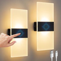 1 x RAW Customer Returns 2pcs Wall Light Indoor Touch Control Dimmable Night Light, 3600mAh Battery Wall Light Without Power Connection and Wireless Wall Lamp with Switch, Energy Saving LED Reading Lamp Bed for Bedroom - RRP €40.33