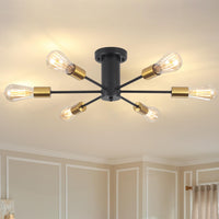 1 x RAW Customer Returns QAREHL Industrial Chandelier, Vintage Ceiling Lights Pendant Lamp, 6 Lights Modern Chandeliers for Living Room Kitchen Bedroom Hallway, Black-Gold - RRP €39.99