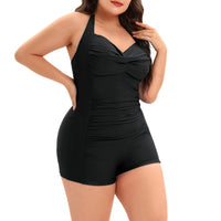 1 x RAW Customer Returns Durio Women s Large Size One-Piece Monokinis Tummy Control Swimwear Swimsuit Beachwear Halterneck Push Up Twist Front Black 48-50 Tag Size 4XL  - RRP €35.28