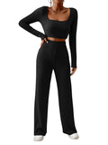 1 x RAW Customer Returns GORGLITTER Women s 2 Piece Set Crop Long Sleeve Shirt and Pants Two Piece Outfit Set Autumn Streetwear Tracksuit Wide Leg Pants Black S - RRP €36.29