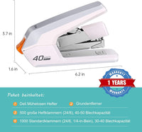 1 x RAW Customer Returns Deli Labor-saving stapler, office stapler for 40-50 sheets capacity, with 1500 staples and staple remover, for office school home desk accessories metal stapler white  - RRP €15.99