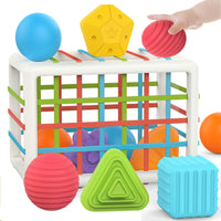 1 x RAW Customer Returns Montessori Toys for Babies 6-12 Months, Sensory Toy Cube with 14 Pieces Assortment of Colorful Shapes for Children 1-3 Years, Fine Motor Classification Game for 12 Months, Birthday Gift - RRP €12.8