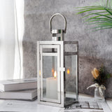 1 x RAW Customer Returns TRIROCKS 30.5cm Tall Decorative Stainless Steel Metal Lantern with Clear Glass Panels Event Table Indoor Outdoor Silver  - RRP €32.99