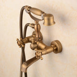 1 x RAW Customer Returns hiendure Wall Mount Two Handles Bathtub Faucet with Hand Shower Antique Brass Finish - RRP €80.66