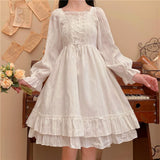 1 x RAW Customer Returns Himifashion Lolita Dress Teenager Girls Lace Ruffles Princess Dresses Japanese Long Sleeve Dress, White, S, HM-681  - RRP €27.22