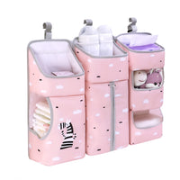 1 x RAW Customer Returns Hanging Diaper Organizer for Changing Table Baby Crib Bag Diaper Holder Hanging Storage for Nappies, Toys and Clothes, 3 IN 1 Pink - RRP €36.88