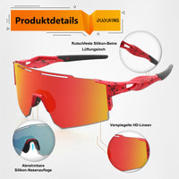 1 x RAW Customer Returns DUDUKING Sunglasses Cycling Glasses Men Women, Water Transfer Printing Sports Glasses Cycling Glasses for Outdoor Sports Cycling Running Golf UV 400 Protection Baseball Glasses Red  - RRP €27.99