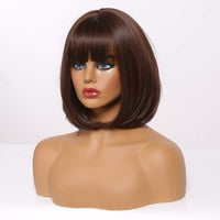 24 x Brand New Dark Brown Short Wig with Bangs 12 Inch Bob Shoulder Length Heat Resistant Straight Synthetic Hair Wig for Women Multiple Scenes - RRP €599.52