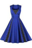 1 x RAW Customer Returns AXOE Women s Vintage Dress 50s Festive Evening Dress Elegant Knee-Length for Wedding Guest Blue with Polka Dots, Size 38-40, L - RRP €38.3