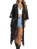 1 x RAW Customer Returns Bsubseach Women Mesh Cardigan Lace Beach Kimono Open Front Swimsuit Cover Ups Bikini Swimwear Black - RRP €31.99