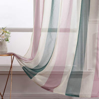 1 x RAW Customer Returns MIULEE Voile Curtain Transparent Curtain Voile Curtains with Eyelets Decorative Looped Curtain Eyelet Curtains Transparent Window Curtain Living Room Bedroom Set of 2 140 x 175 cm Green and Pink - RRP €17.99