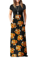 5 x Brand New AUSELILY Women s Short Sleeve Loose Casual Long Maxi Dresses with Pockets Black Sunflowers, Small  - RRP €141.2