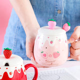 2 x Brand New Cute Strawberry Mug Pink Coffee Cup Ceramic Kawaii Mug for Morning Tea Milk Fruit Cup with Lovely Lid and Spoon Creative Novelty Birthday Christmas for Lover Girls 500ml - RRP €33.7