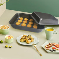 1 x RAW Customer Returns Kytpyi baking tray, drip tray, 34 24 6cm large and deep oven tray made of stainless steel for baking, scratch-resistant pizza tray, square with non-stick coating for cakes, cookies, pizza, meat, etc. - RRP €19.06