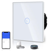 1 x RAW Customer Returns BSEED Smart WiFi Touch Sensor Switch Neutral Wire Needed Alexa and Google Home Work with Tuya For Office Decoration Crystal Glass Plate Wall Light Switches 1 Gang 1 Wag White - RRP €19.1