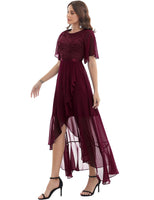 1 x RAW Customer Returns Gardenwed evening dresses elegant for wedding festive dress chiffon sleeves ruffles bridesmaid dress bridesmaid dress party graduation dress long ball gown burgundy 3XL - RRP €62.99