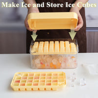 1 x RAW Customer Returns Ice Cube Tray with Lid Ice Cube Tray Freezer Ice Cube Maker with Container 60 Ice Cube Trays Easy Release Ice Cube Trays 2 Tiers, 1 Ice Bucket and Scoop Yellow - RRP €17.14