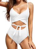 1 x Brand New SHEKINI Women s Sexy Swimsuit Low Collar Cutout Adjustable Backless Monokini Swimsuits Beach Bikini M, White C  - RRP €29.71