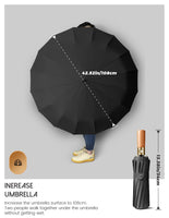 1 x RAW Customer Returns MidingChai Umbrella Large Stormproof, Umbrella Wooden Handle, Pocket Umbrella Automatic, Umbrella Windproof XXL Large Stable for 2 People Women Men, 108 cm with 16 Ribs, Black - RRP €26.21