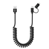 1 x RAW Customer Returns USB to Lightning and USB C spiral cable 2 in 1 Android Auto Apple Carplay cable 3A MFi data USB spiral cable short with USB C and Lightning connector for iPhone 15 14 13 12 Galaxy Huawei Android - RRP €14.99