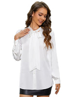 1 x RAW Customer Returns Tapata Blouse Women Elegant Satin Button Down Shirt with Bow Female Shirt Blouse Long Sleeve Business Long Sleeve Shirt, White, XX-Large - RRP €35.99