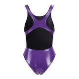 1 x RAW Customer Returns LEOHEX Crystal Diamond Starlight One Piece Swimsuit Shiny Wetlook Enamel Swimwear Slim Bodysuit Monokini Swimsuit L,Purple  - RRP €40.33