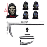 1 x RAW Customer Returns ZUCOS Grim Reaper Costume Scythe Skull Mask Skull Gloves, Unisex Costume Grim Reaper for Halloween Party Decoration Black, 4-6 Years  - RRP €26.21