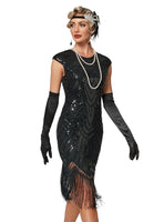 1 x RAW Customer Returns VILOREE Women s Dress Full Sequins 20s Style Round Neck Inspired by Great Gatsby Costume Dress Black XL - RRP €46.69