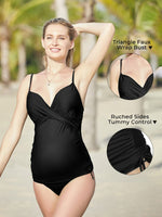 1 x RAW Customer Returns Summer Mae Maternity Tankini Maternity Swimwear Pregnancy Plus Size 2 Pieces Black Medium - RRP €37.57