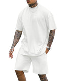 1 x RAW Customer Returns Yanfoam Men s Tracksuits Sweatsuits Half High Collar Shirt and Shorts Pants Activewear White L - RRP €24.0