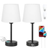 1 x RAW Customer Returns Kakanuo Bedside Lamp Touch Dimmable Set of 2, Table Lamp with Charging Function USB A C Ports Sockets 2 LED Bulbs, White Lampshade, Small Lamp for Bedroom Living Room Baby Room Office - RRP €63.92