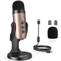 1 x RAW Customer Returns zealsound USB microphone PC, k66 Gold podcast microphone for PC mobile phone PS4 5, condenser microphone with noise cancelling mute echo for gaming, recording, streaming, Youtuber, compatible with Mac, Windows - RRP €43.34